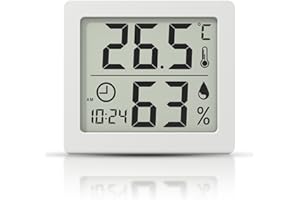 HOUDIAN Igrometro Termometro per interni Schermo LCD grande da 3,1 pollici Monitor di Temperatura e umidità per Ambienti Termoigrometro con orologio (bianco)