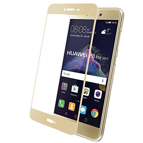 (2 Pack)Huawei P8 lite 2017 Panzerglas - EUGO Full Coverage 9H Gehärtetem Glas Schutzfolie Displayschutzfolie Panzerglas für Huawei P8 lite 2017 - Gold