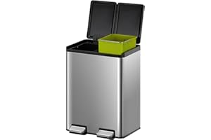 EKO Cubo de Basura Cocina 20L + 20L 2 Compartimentos Esencial | Papelera Reciclaje Acero Inoxidable con Pedal, Cierre Suave | Diseño Compacto y Funcional para Cocina Moderna
