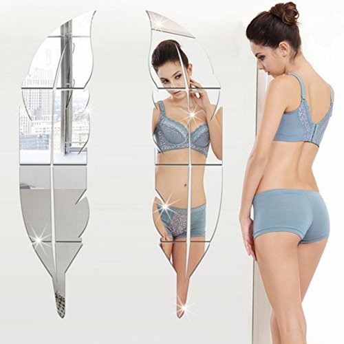 Anself Wandaufkleber Spiegel Feder Spiegel für Haus Dekoration 17*73 cm - 2
