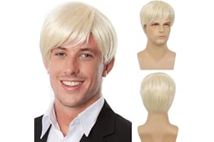 BEWEIG Pelucas cortas para hombres pelucas sintéticas rubias con pony Halloween Cosplay fiestes