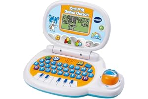 VTech - Ordi P'tit Genius Ourson Bleu, Ordinateur Portable Enfant avec Écran Rétroéclairé, Souris, 10 Jeux Évolutifs, Jouet Éducatif, Cadeau Enfant de 2 Ans à 5 Ans - Contenu en Français