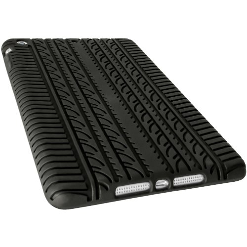 igadgitz Schwarz Silikon Skin Tasche Hülle Etui Case Cover mit Reifenprofil für Apple iPad Mini 1. & 2. Generation mit Retina Display + Displayschutzfolie - 2
