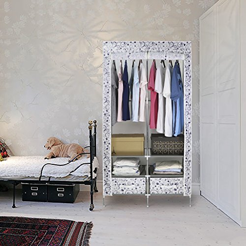 Finether Faltschrank Stoffschrank Textilschrank Faltkleiderschrank Stoffkleiderschrank Textilkleiderschrank faltbarer Kleiderschrank aus stoff mit Kleiderstange für Schlafzimmer Camping stabil 2-türig 170 x 87 x 45cm - 7