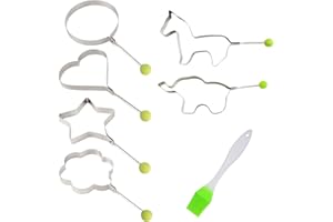 LSYYSL Lot de 6 moules à omelette, anneaux à œufs, moules à crêpes, moules à omelette en acier inoxydable avec 1 brosse à huile, avec poignée résistante à la chaleur, moules à omelette antiadhésifs