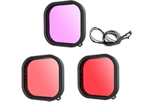 HoneTeek Filtre de plongée pour caméra d'action GoPro Hero 12/11/10/9 - Noir - Étanche - Correction de couleur - Pour vidéo/photographie sous-marine - Kit de plongée GoPro - Accessoires GoPro