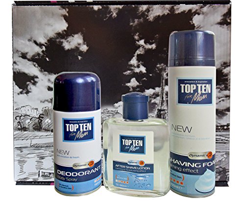 Top Ten Dynamic Set for Men – Sensitive Skin After Shave Lotion, Shaving Foam and Deodorant
