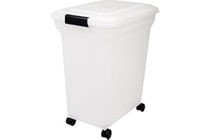Iris Ohyama Contenedor pienso con ruedas, 45L/15kg, Blanco, Contenedor comida perro, Pienso gatos, Hermética, para Mascotas, Transparente, Pet Food Container, Dog Food Storage, Libre de BPA, ATS-L
