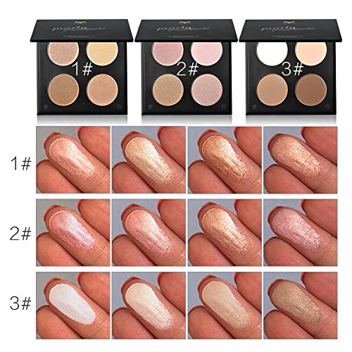 Huamianli 4 Farbe Kompaktpuder Gesicht Kontur Highlighter Foundation Puder Palette Matte Glitzer Lidschatten Highlighting Kontur Kit Contour Make-up Set mit Puderpinsel Molie - 3