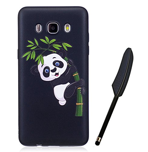 Samsung J5 (2016) Hülle, Edaroo Bunt Malerei Ultra Slim Schwarz Flexible Silikon Gummi Handy Schutzhülle Schale Schutz Phone Case Cover Dauerhaft Stoßfest Bumper für Samsung Galaxy J5 (2016) - Niedlich Glücklicher Panda