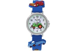 Pacific Time Horloge enfants montre avec bracelet argenté Pointeur enfants garçons Tracteur Tracteur Ferme Enfants Montre bracelet Garçon Horloge analogique quartz bleu 21322