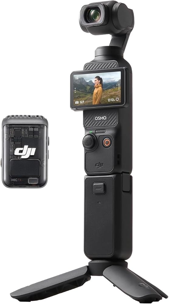 DJI Osmo Pocket 3 Creator Combo Kamera, 4K, 1300 mAh, 60 FPS | 3 eksenli stabilizasyon, yüz/motif takibi, net ses için mikrofon dahildir, çekim için küçük kamera