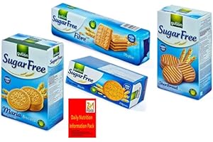 Gullon Sugar Free Biscuits Plain Assortment x 4 Diabetic friendly Types with zamfoods nutrition pack- Maria, Shortbread, Fibre & Digestive on christmas, mothers & Fathers days gift pack (1 Bundle)