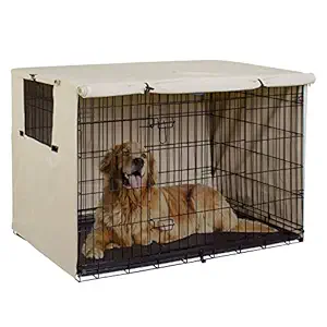 Explore Land 42 Inch Dog Crate Cover Durable Polyester Pet Kennel Cover Universal Fit for Wire Dog Crate (Tan)