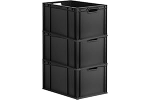 PROREGAL SuperSparSet 3x Eurobox NextGen Grip | HxBxT 32x40x60cm | 65 Liter | Griffe offen | Verstärkter Boden | Schwarz | Eurobehälter, Transportbox, Transportbehälter, Stapelbehälter