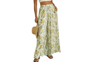 Odizli Damen Elegant Boho Blume Chiffon High Waist Locker Palazzo Lang Weite Hose Strandhose Sommerhose