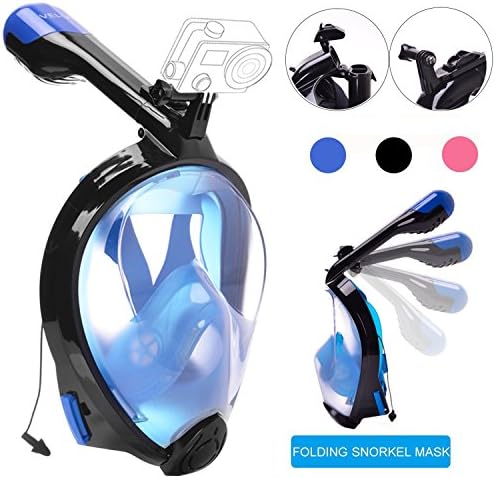 Snorkeling Mask,VELLAA Seaview 180 Panoramic View Foldable Scuba Diving Mask Full Face Easybreath Snorkeling Mask,Gopro Compatible Anti-Fog Anti-Leak Design,Includes Earplugs For Adults Kids(Blue,L/XL)