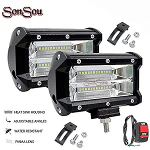 SONSOU SSU20L5N Universal Bar Auxiliary Light with Fitting Inside and On/Off Switch for All Bike, Car, SUV, ATV (White, 60 W) - Pack of 2