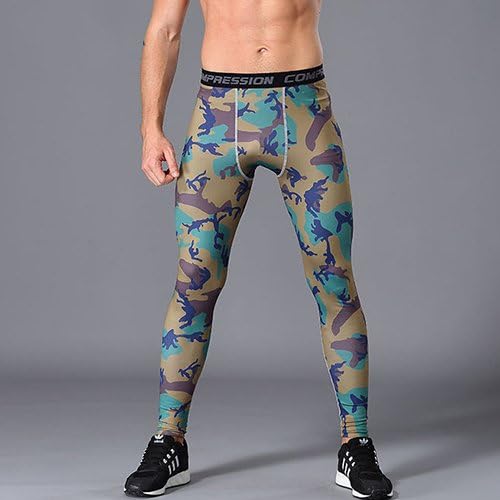High elastic mens running pants quick dry breathable fitness Jogging trousers compression running tights men training Leggings,green camouflage,L