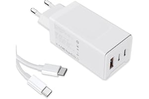 GREVA Caricatore USB C 65 W, Caricabatterie USB 2 USB C & 1 USB A, 3 porte PD GaN USB C/QC 3.0, Caricatore Rapido USB, Compatibile con iPad, MacBook, Laptop, Huawei, Samsung – Bianco