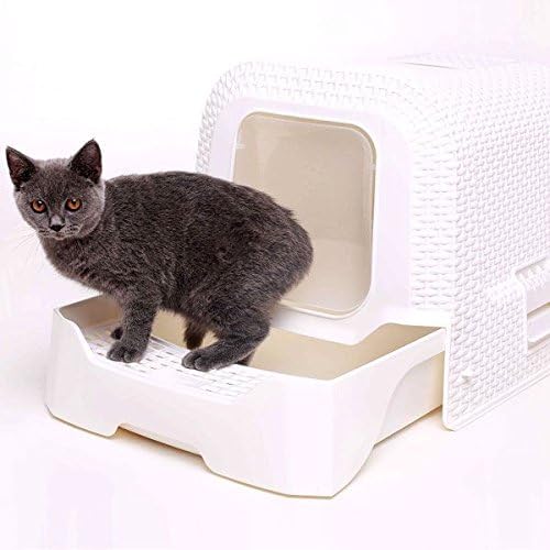 Stylish Rattan Effect Cat Litter Pan - Easy to Clean and Totally Enclosed (White)