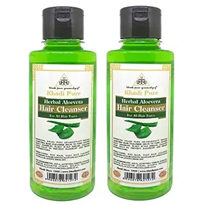 Khadi Pure Herbal Aloe Vera Shampoo/Hair Cleanser, 210 ml (Pack of 2),Green,KPALOEVERASHX2