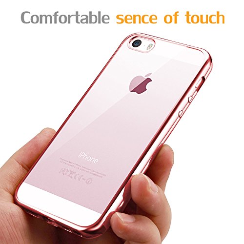iPhone SE Case,SplaksÂ® [Rose Gold] Extra Shock-Absorb Clear back panel+ Rose Gold Metal Plating Frame ,Extreme Lightweight Soft Flexible Silicone Rubber Anti-Scratch Protective Case For iPhone SE/5 SE/5/5S-Rose Gold