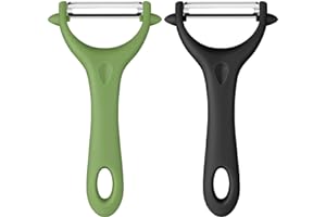 AUAUY 2 PCS Éplucheur Universel, Econome Legumes Inox Eplucheur Legumes Manuel Eplucheur Pomme de Terre Poignée Ergonomique, Couteau Eplucheur Cuisine pour Légumes Fruits (Noir+Vert)