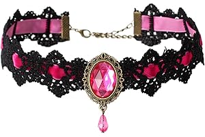 JUSTUSNX Schwarze Spitzenkette, Kristallanhänger, Halskette, Samt, Vintage-Edelstein-Halskette, Gothic-Hohlblumen-Choker, Schmuck, Halloween-Zubehör für Damen und Mädchen