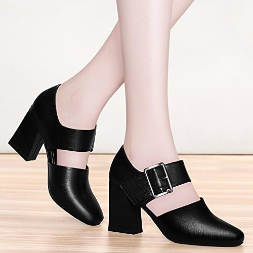 KPHY Spring New Rough Heel 8Cm High Heel Retro Fashion Student Retro Small Leather Shoes One Word Mouth Female Shoes Thirty-Nine Brown