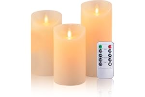 AiiBowy Bougies LED [3 PCS] Sans flamme, En Véritable Cire, Télécommande, Bougies d'extérieur, Flamme vacillante, Minuterie de contrôle, Décoration D'ambiance Intérieure & Noël, Mariage, Fête (Blanc2)