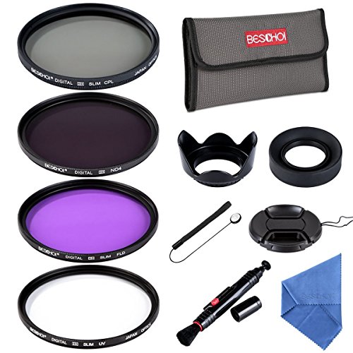 Beschoi 58 mm UV   CPL   FLD   ND4 Filtre d Objectif Kit de filtre pour Canon EOS 700D 650D 600D 550D 500D 450D 400D 350D 300D 1100D 1000D 100D 60D Appareils Photo Reflex   Paresoleil P  tal Tulipe   Pare-soleil Pliant en caoutchouc   Centre pinc  e Lens Cap avec laisse de bouchon garde   Stylo de nettoyage   Chiffon de Nettoyage en Microfibre pour objectif   Sac de Filtre