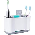 Luncpcihe Toothbrush Holder with Drainage Hole, Bathroom Countertop Dispenser Vanity Stand Organizer, Storage for Electric Toothbrush/Toothpaste/Makeup Brush/Razor/Comb and More (Grey)