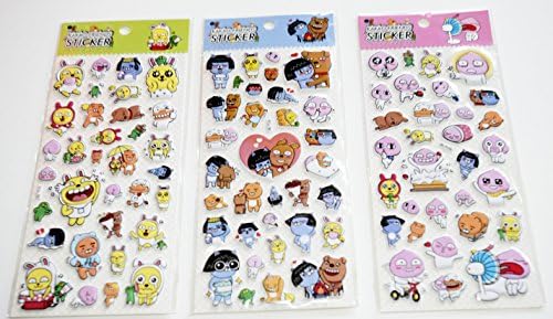 Cool And Cute , Funky And Funny Puffy Sticker Decals , 3D Style Stickers Sheets (set of three), KAKAO FRIENDS