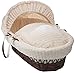Luxury British Made Dark Wicker Moses Basket With Cream/Ivory Marshmallow Covers And Rocking Stand