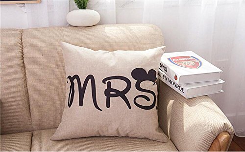 iTemer Kissenbezug Leinen Baumwolle Kissenbezug Karikatur Mr und Mrs Muster 2Pcs - 6