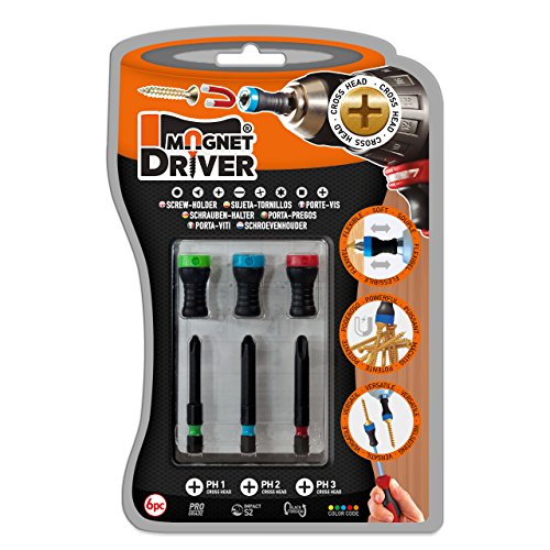 MAGNETICO PORTA PUNTAS MAGNET DRIVER® B33 PH, un blister que contiene 3 puntas PH y 3 magnet driver sujeta tornillos