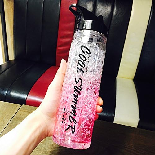 Summer Ice Adult Straw Cup Bottle, Portable Plastic Outdoor Colorful Water Glass, Height 27.5, Diameter 7.5cm,Pink