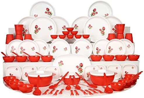 Sugam Plastic Dinner Set, 84-Pieces, Red