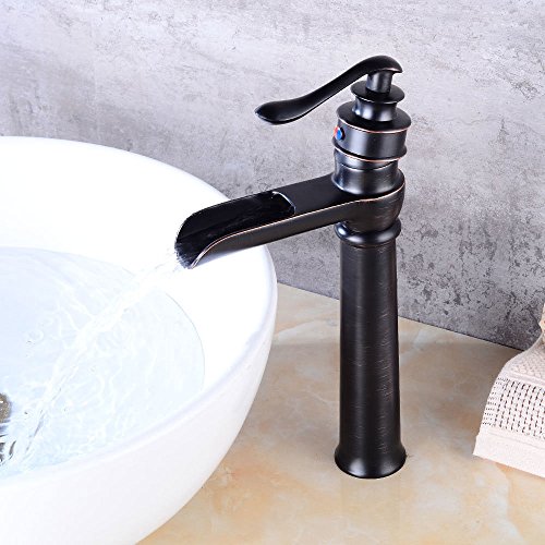 Preisvergleich Produktbild Lalaky Badezimmer Wasserhahn Küche Wasserhahn Spültischarmatur Spülbecken Waschtischarmatur Mischbatterie Antiker Schwarzer Messing-Heißer Und Kalter Wasserfall Mit Einem Handgriff Für Badezimmer Und Küchen