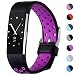 Produktbild HUMENN Armband Für Fitbit Charge 2, Zwei-Farben Weich Silikon Ersatzarmband Smartwatch Sport Band für Fitbit Charge 2 Herzfrequenz Fitnessaufzeichnung, Groß Schwarz/Pflaume