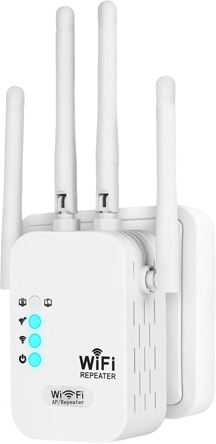 WiFi Extender Booster 1200Mbps, WiFi Signal Amplifier Range Repeater Dual Band 5GHz & 2.4GHz Wireless Internet Booster/Hotspot, Dual Ethernet Ports, 4 Powerful Antennas 12880 Sq.Ft Wider Coverage