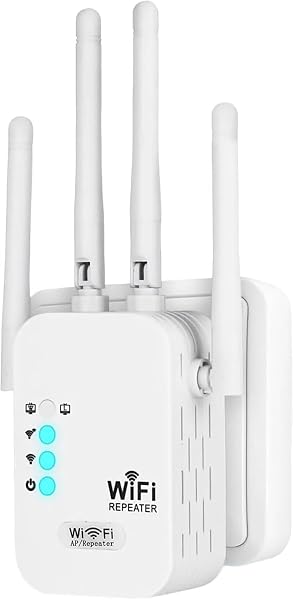 WiFi Extender Booster 1200Mbps, WiFi Signal Amplifier Range Repeater Dual Band 5GHz & 2.4GHz Wireless Internet Booster/Hotspot, Dual Ethernet Ports, 4 Powerful Antennas 12880 Sq.Ft Wider Coverage - 1