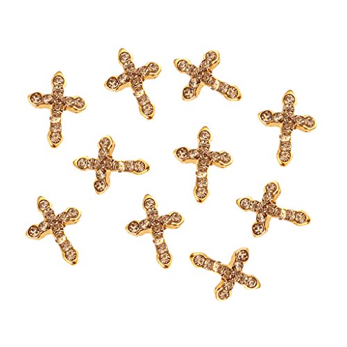 3D Nail Art Tip Decoration Rhinestone Cross Glitters 10pcs Gold