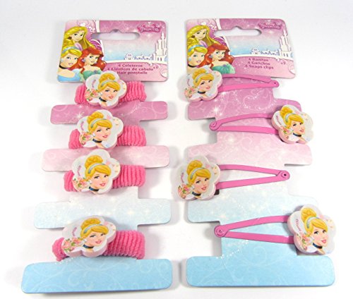Official Licensed Disney Princess Cinderella Hair Accessories 4 X Hair Snap Clips Sleepies & 4 X Ponios Bobbles
