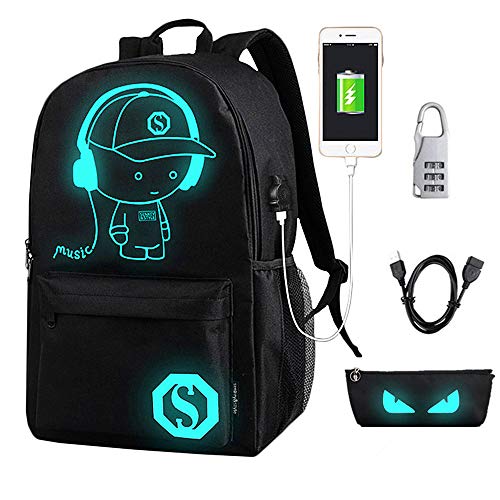 AukCherie Unisexe Anti-Sac à Dos Brillant Anime Notebook Ordinateur Portable Sac à Dos épaule Sac d'école pour garçons Filles avec Port de Charge USB étui à Crayons Mot de Passe