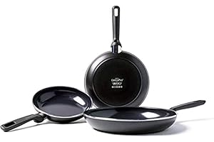 GreenPan Set de Poêles - 100 pourcent Sans PFOA/PFA - Revêtement Antiadhésif Sain en Céramique - Pour Induction/Four/Lave-Vaiselle - 3 Pièces , Noir, Set de Poêles à Frire de 20/24/28 cm