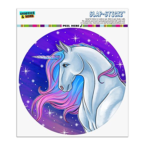 GRAPHICS & MORE Majestic Unicorn Pink Purple Blue Automotive Car Window Locker Circle Bumper Sticker