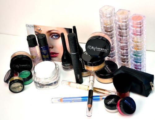 Bundle 25 Items: Itay Mineral Makeup- Professional Collection Natural Mineral Makeup for Light Skin Includes:foundations,bronzer,blush,eyeshadows ,Glittersand