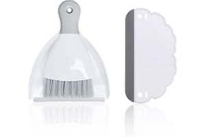 ATBUSS 1 petite pelle à balayette avec 1 raclette blanche, mini kit de nettoyage portable pour dessus de table, table à manger, canapé, clavier (gris)